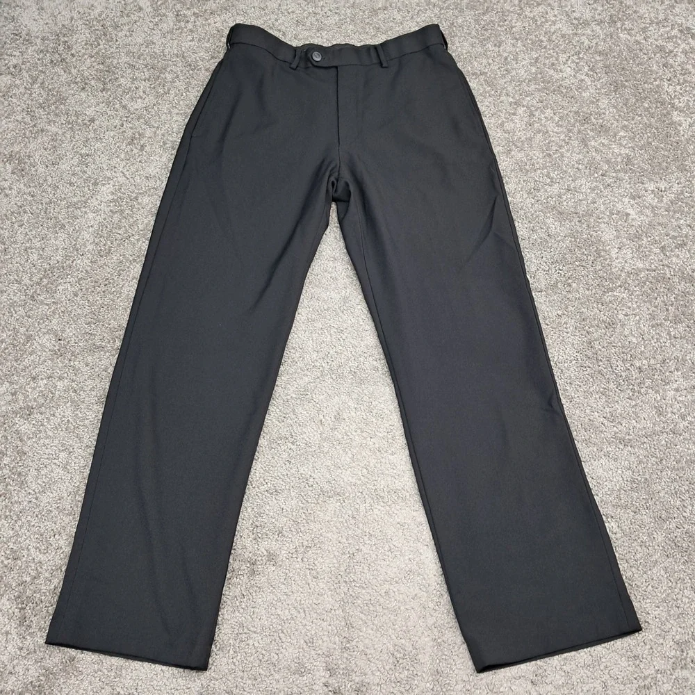 Haggar Mens Eclo Stria Classic Fit Dress Pants Black 32x32 1038267 Flat‎ Front